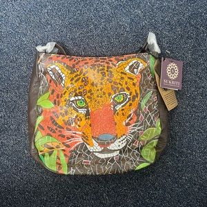 Brown and Orange Mosaic Leopard Women's Bag